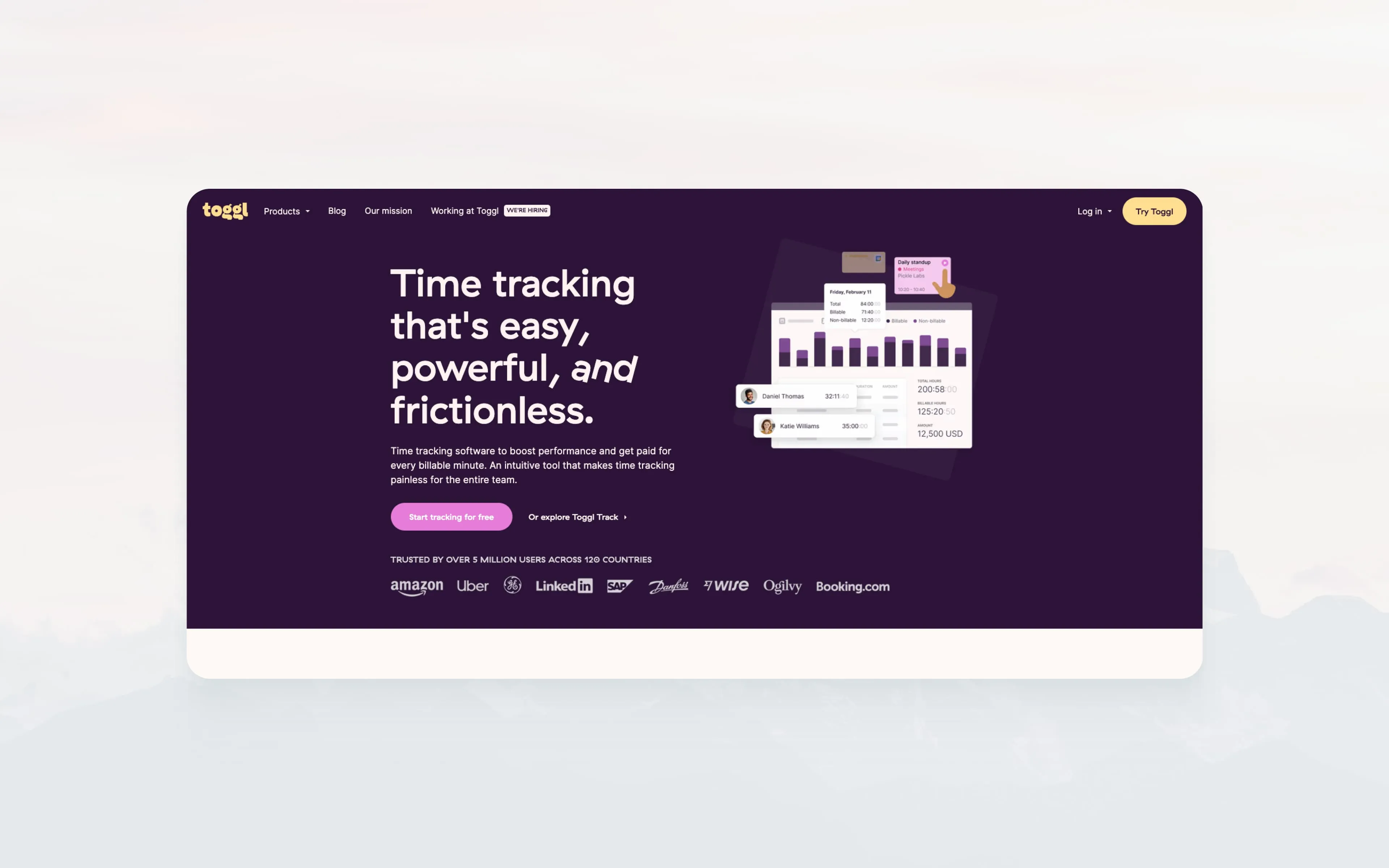 SaaS reverse trial example: Toogl