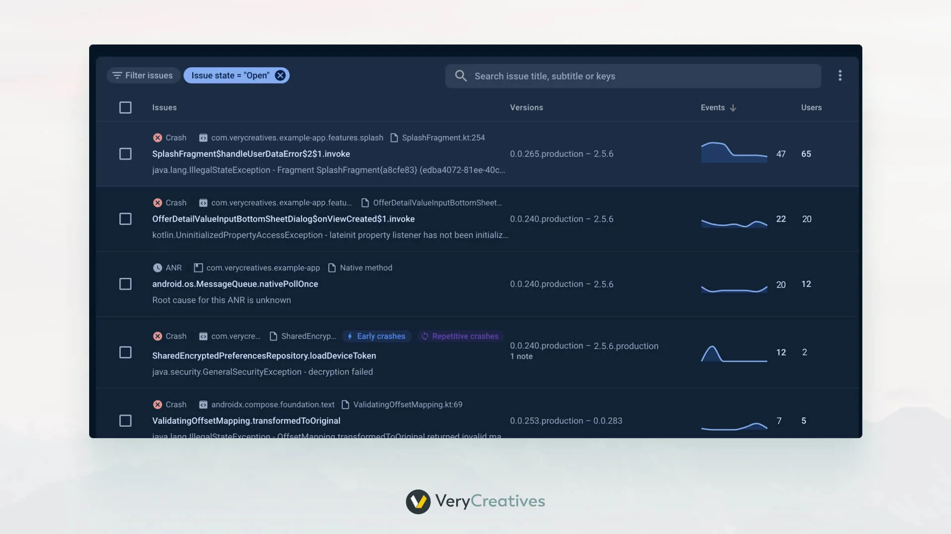 Mobile app tracking crashlytics