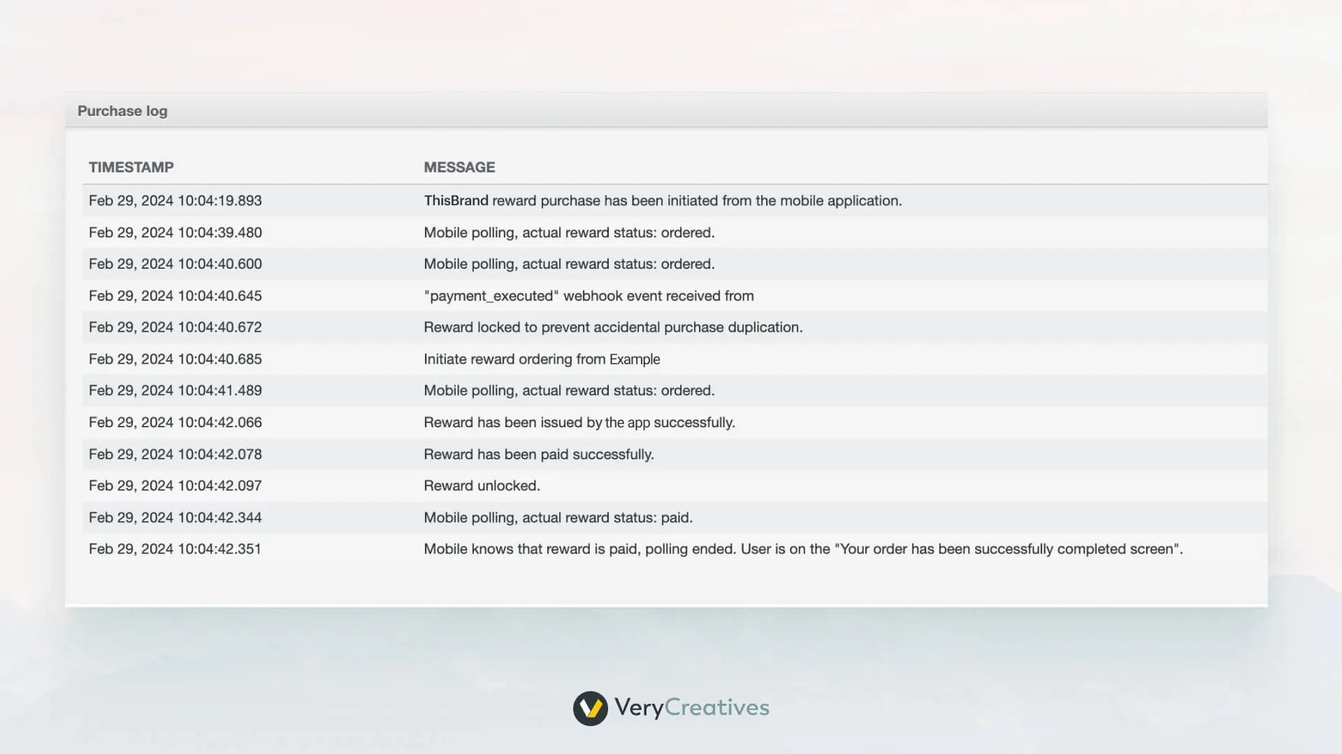Mobile app tracking system log